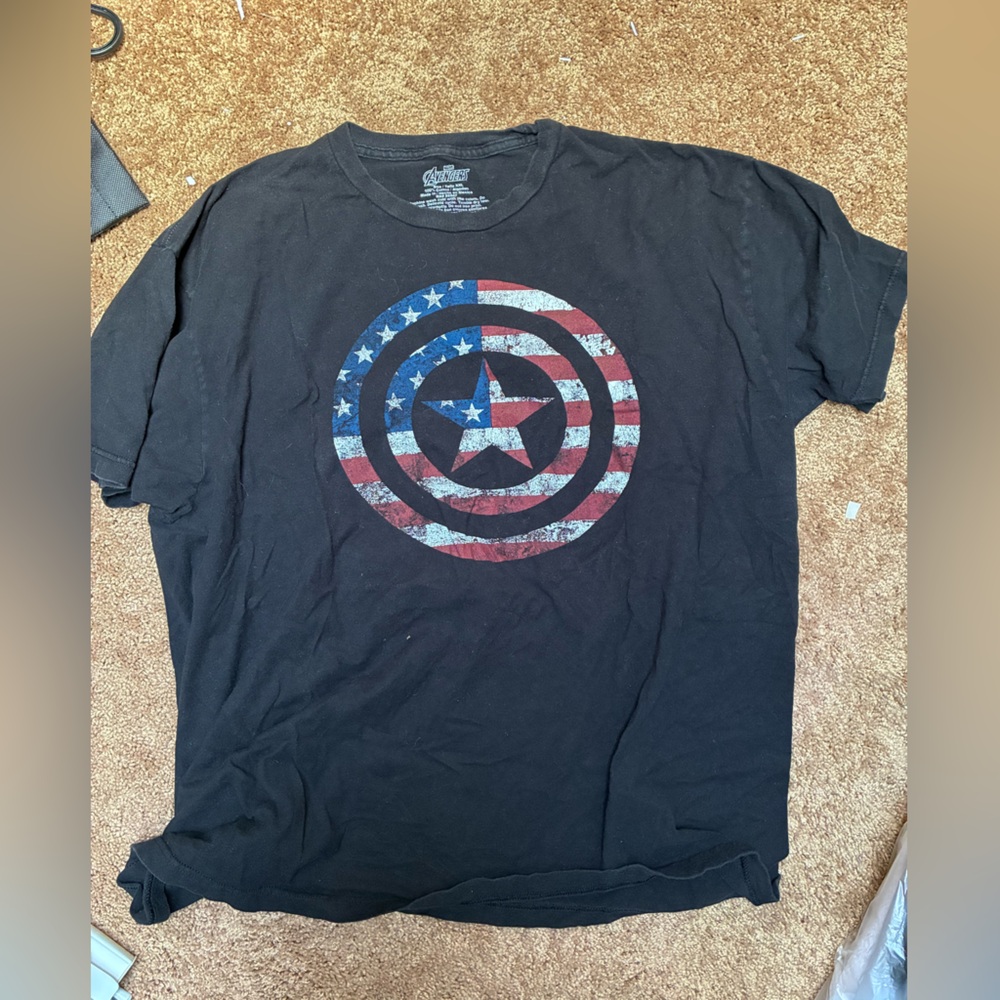 Marvel Black Long Sleeve Tee with Patriotic Shield